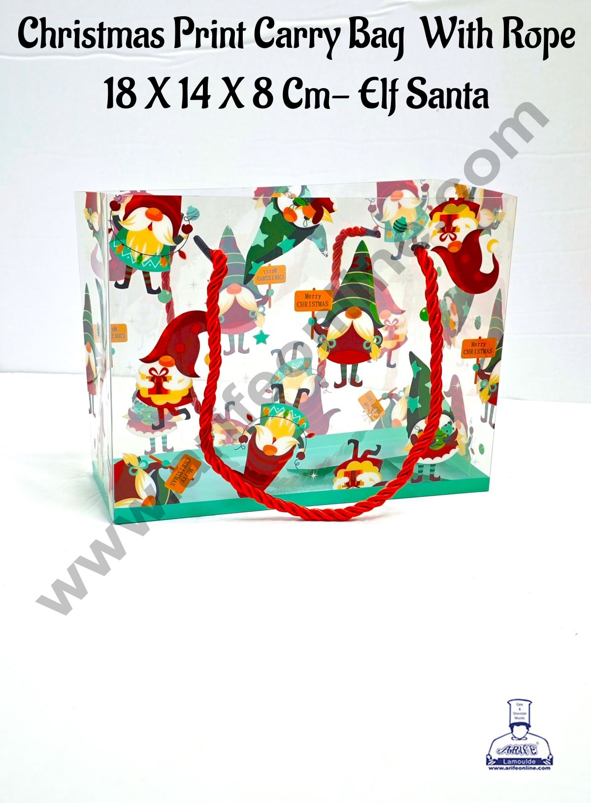 CAKE DECOR™ Christmas Print Carry Bag With Rope (18 X 14 X 8 Cm) - Elf Santa Gift Box | Gift Bag with Handle (1 Pcs Pack)