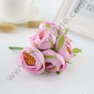 CAKE DECOR™  Small Peony Artificial Flower Bunch For Cake Decoration – Light Pink ( 6 pc pack )