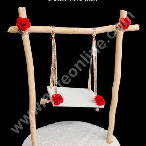 CAKE DECORβ’ Wooden Swing With Acrylic Plate Topper- 8 Inch / Jhula Cake Topper Cake Decoration| Dessert Decoration (1 Piece)