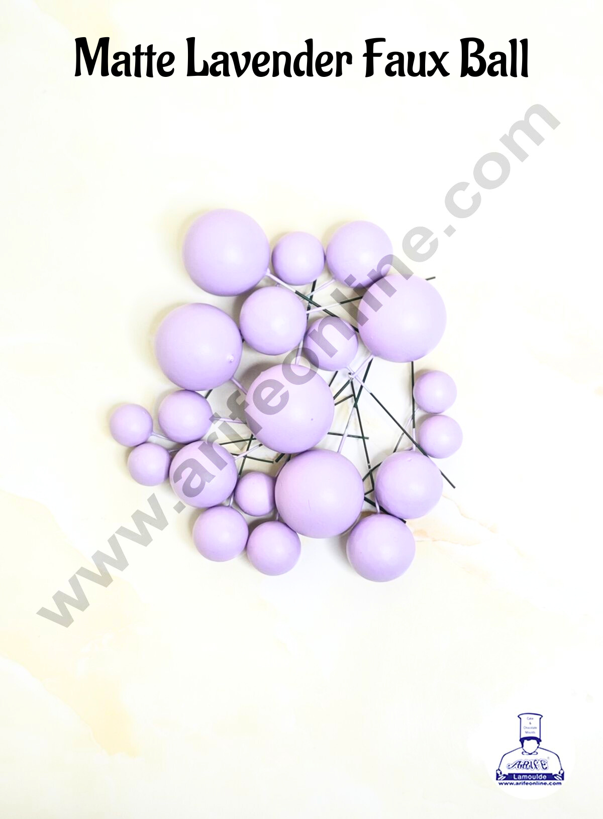 CAKE DECOR™ Matte Pastel Lavender Faux Ball Topper For Cake and Cupcake Decoration - 20 pcs Pack