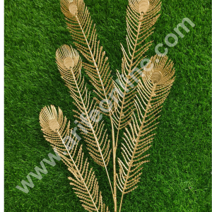 CAKE DECORβ’ Artificial Gold-Colored Peacock Feather Shape Decorative Item For Cake Decoration- 1 Stick (SBAGB-55-3)