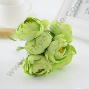 Cake Decor™  Medium Peony Artificial Flower Bunch For Cake Decoration – Green ( 1 Bunch )