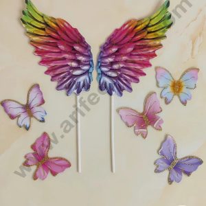 CAKE DECOR™ 6 pc Multi Wings Tag with Multi Colour Glitter Butterfly Paper Topper For Cake And Cupcake