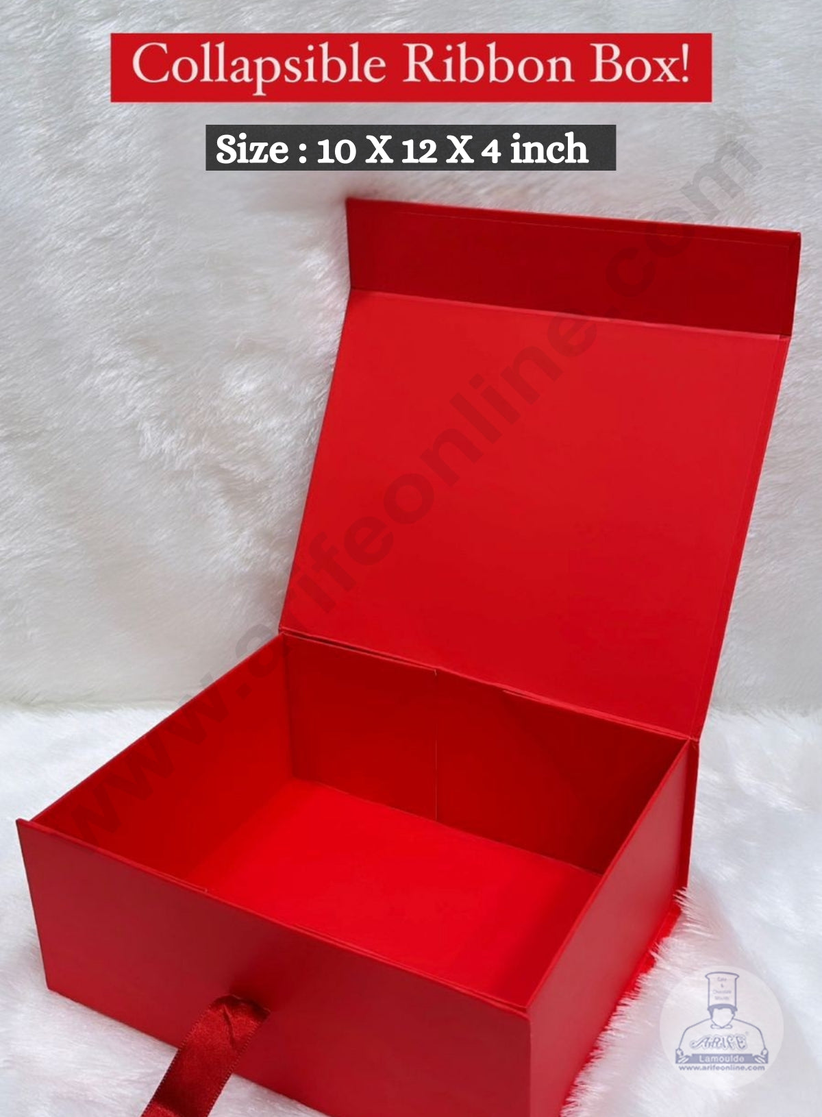 CAKE DECORβ’ Red Color Folding Hard Hamper Box with ribbon | 10X12X4 Inch | Gift Box | Present Box - 1 Pc | (SBBX-HFFB-D17)