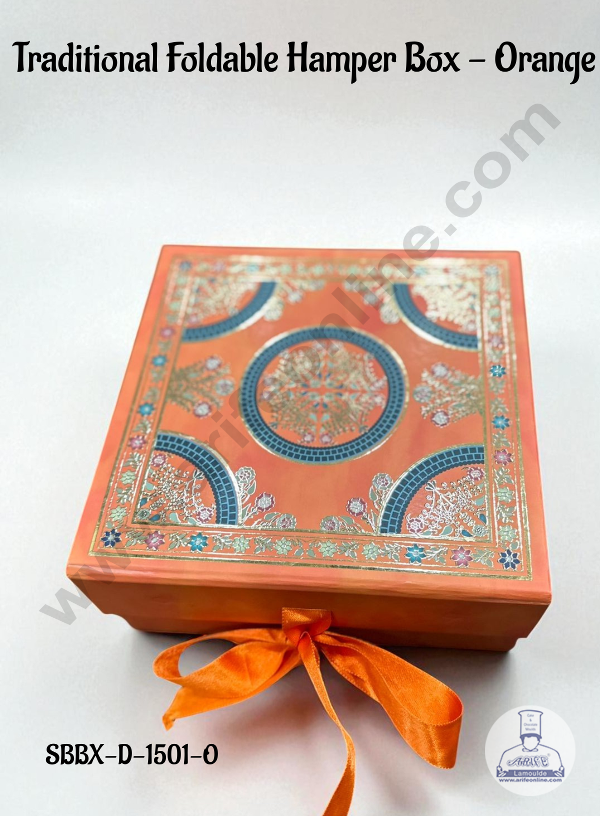 Orange Traditional Foldable Hard Hamper Box With Ribbon | Gift Box | Present Box - 1 Pc - CAKE DECORβ’