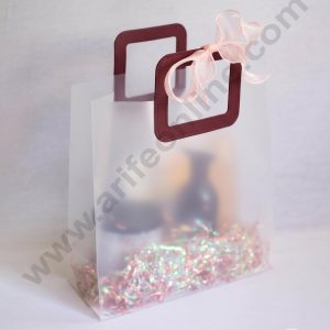 Small Maroon Square Leather Handle Frosted Hamper Bag 1 Pcs Pack - CAKE DECORβ’