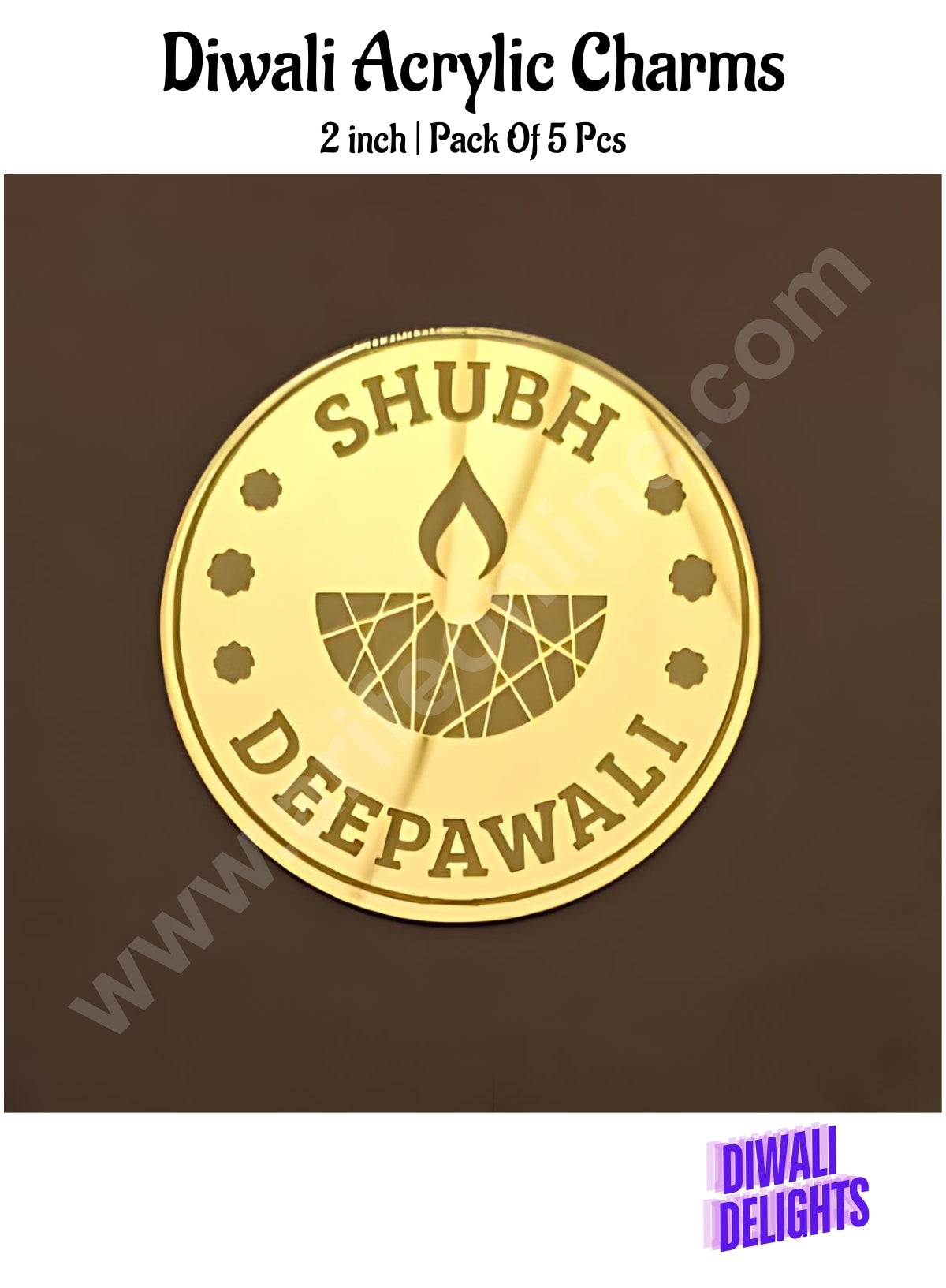 Cake Decorβ’ Acrylic Happy Diwali Charms For Hampers Cake and Cupcakes Toppers ( SBMT-DCharms-003 )