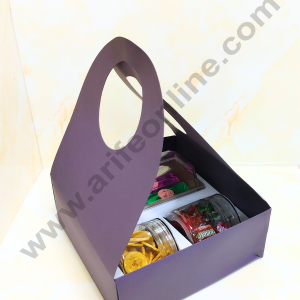 CAKE DECORβ’ Round Handle Hamper Box With Cavity (Dark Purple ) | Gift Box | Gift Bag With Handle (1 Pc Pack)