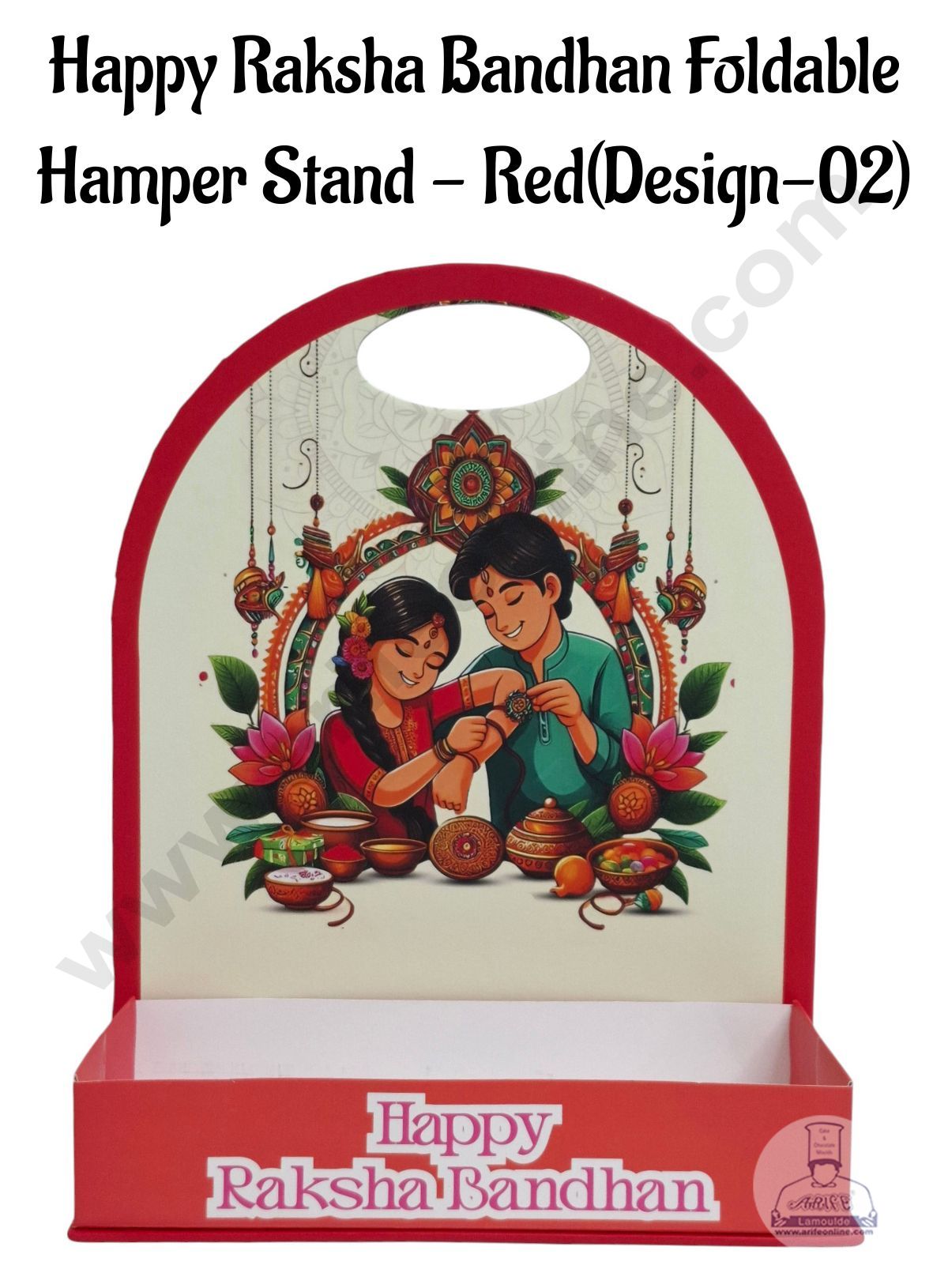 Happy Raksha Bandhan Foldable Hamper Stand - Red(Design-02) CAKE DECORβ’