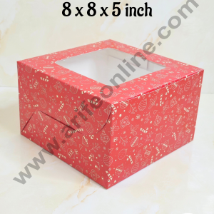 CAKE DECORβ’ Red Christmas design 1/2 kg Cake Box (8 x 8 x 5 inch) | Small | Print -03 | 10 Pcs Pack