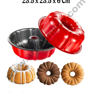 CAKE DECOR™ Meduim Sized Non-Stick Bundt Cake Mould with Stylish Red Coating - 23.5 x 23.5 x 6 Cm