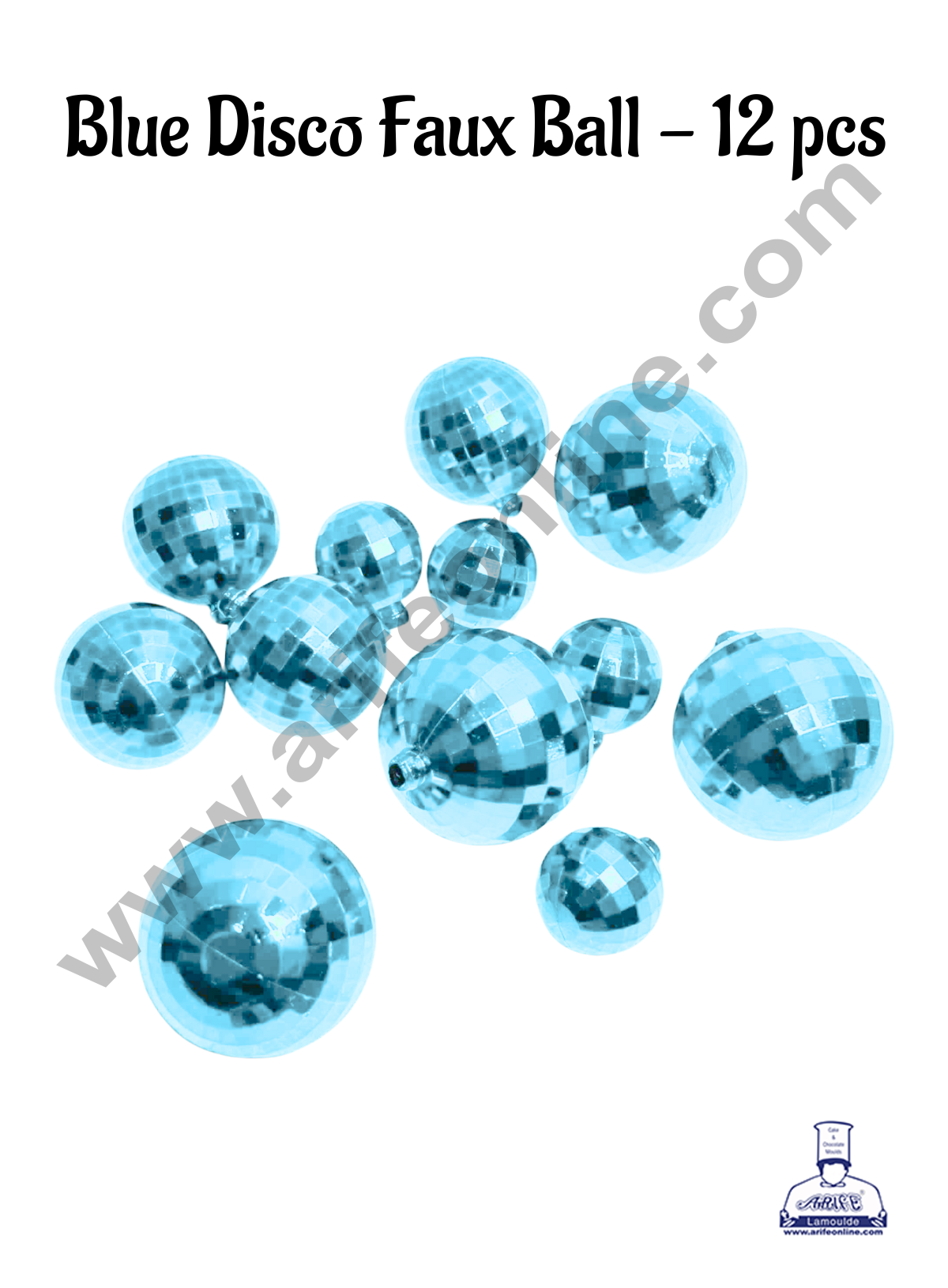 CAKE DECORβ’ Plastic Blue Disco Faux Balls Topper For Cake Decoration - (12 pcs Pack)