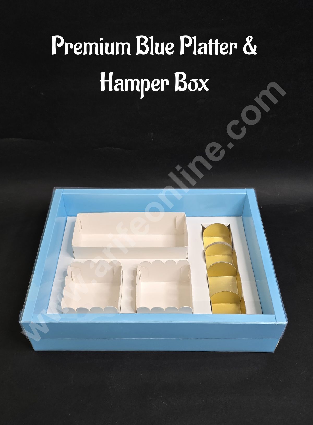 Premium Blue Platter & Hamper Box with Cavity & Lid β 13 x 10 x 3 Inches - CAKE DECORβ’