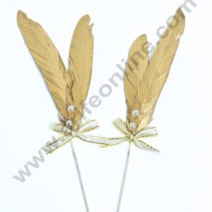 2 Pcs Golden Shade Feather Topper For Cake Decoration - CAKE DECOR™