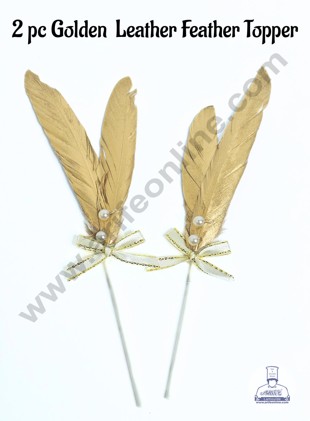 2 Pcs Golden Shade Feather Topper For Cake Decoration - CAKE DECORβ’