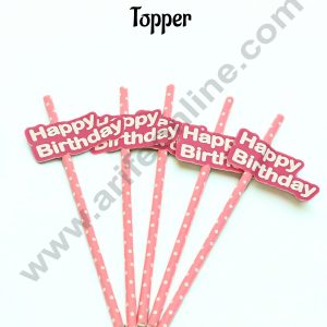 5pcs Pink Happy Birthday Tag Straw Topper For Cake Decoration( SB-STRAW-322-Pink) CAKE DECOR™