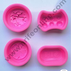 Cake Decor Silicon 4 in 1 His , Round with Clover , Round with Maple leaf , Massage Bar Mold Soap Mould Cake Muffin Mould