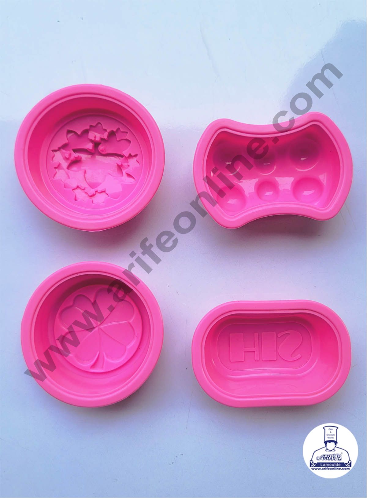 Cake Decor Silicon 4 in 1 His , Round with Clover , Round with Maple leaf , Massage Bar Mold Soap Mould Cake Muffin Mould