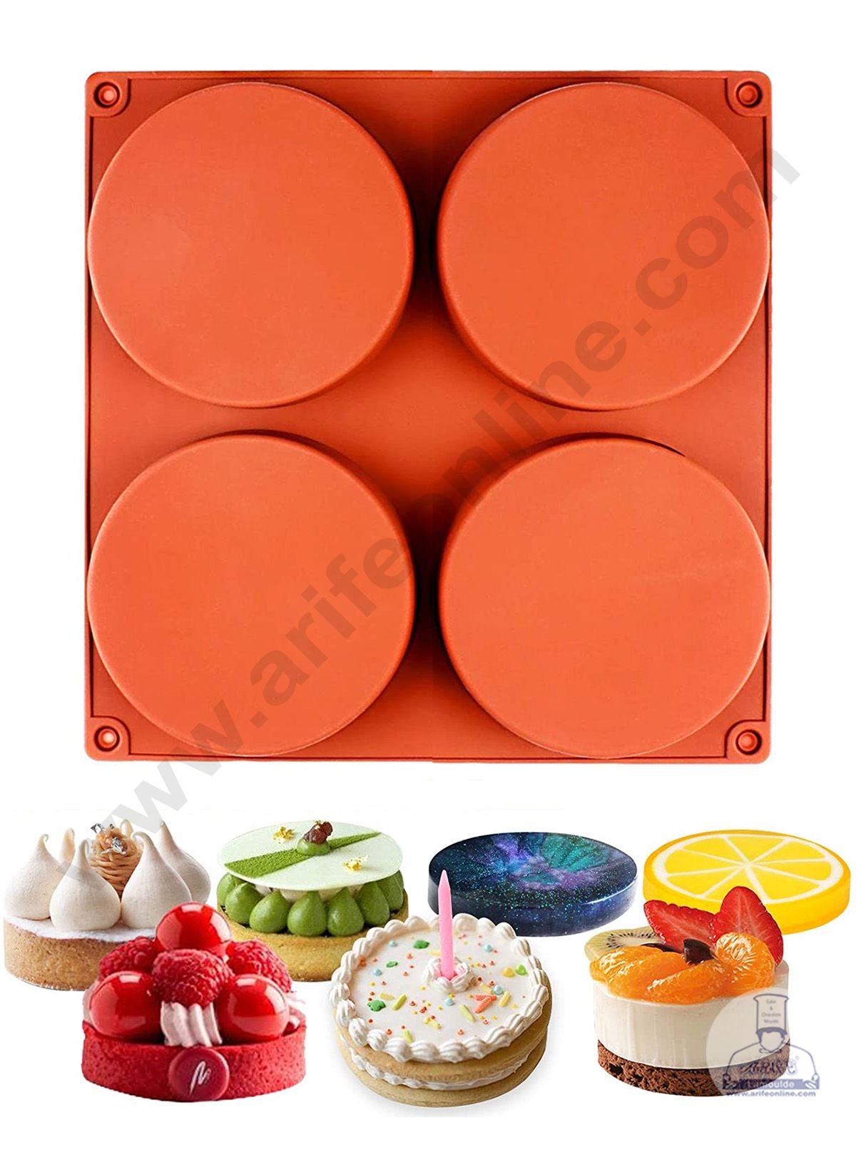 Cake Decor Silicon 4 Cavity Disc Mold Baking Chocolate Cake (SBSM-824)
