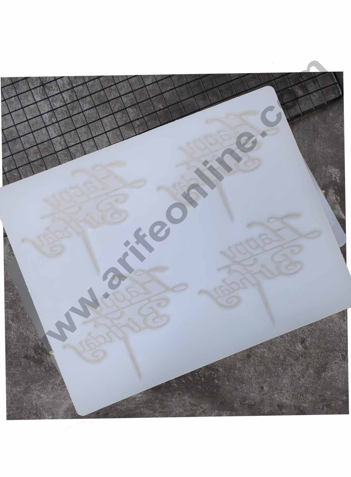 Cake Decor Silicon 4 in 1 Happy Birthday Stick Shape Chocolate Garnishing Mould Cake Insert Decoration Mould