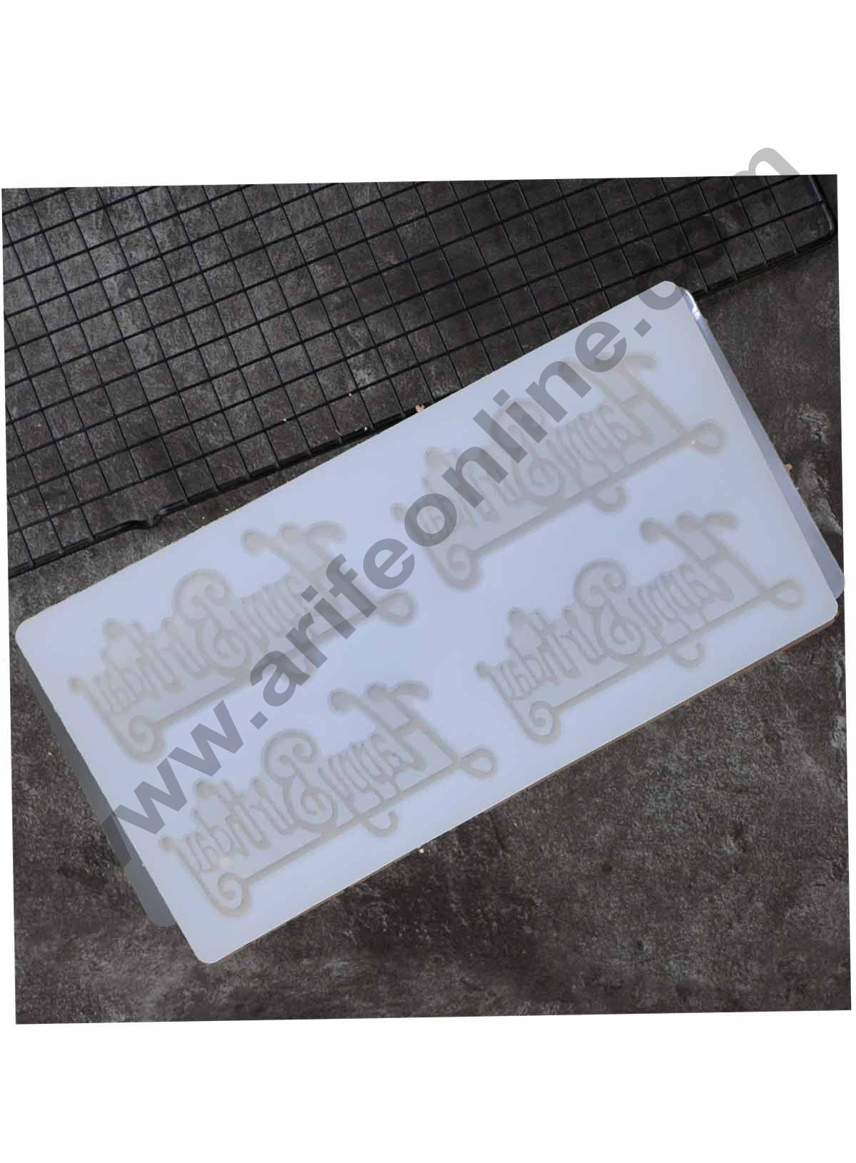 Cake Decor Silicon 4 in 1 Happy Birthday Shape Chocolate Garnishing Mould Cake Insert Decoration Mould