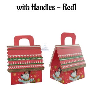 Small Christmas Treat Box with Handles - Red1 | 12 x 10 x 6.5 cm | 1 Piece (SBBX-CD-5166S-05) - CAKE DECORβ’