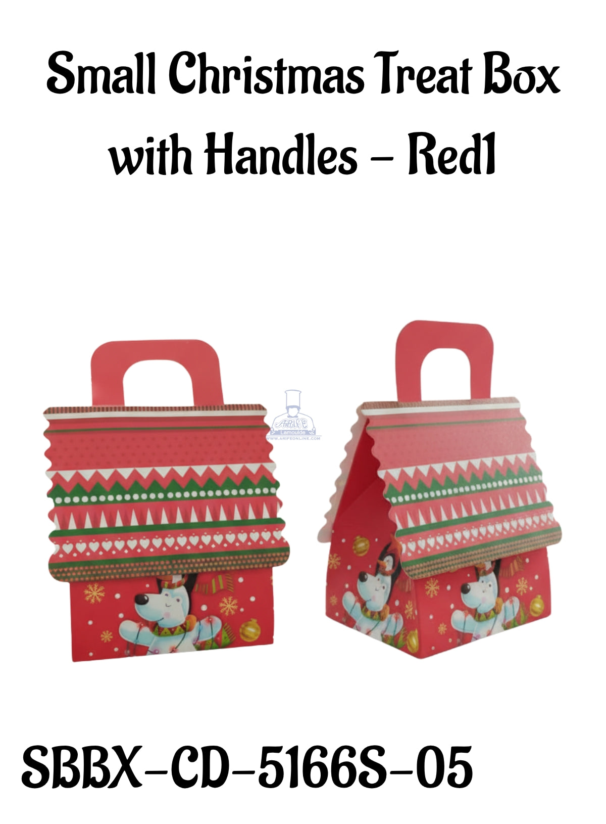 Small Christmas Treat Box with Handles - Red1 | 12 x 10 x 6.5 cm | 1 Piece (SBBX-CD-5166S-05) - CAKE DECORβ’