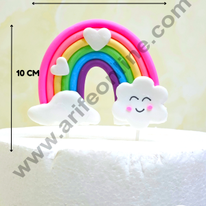 CAKE DECOR™ 1 Pieces Rainbow with Cloud & Two White Heart Cake Toppers