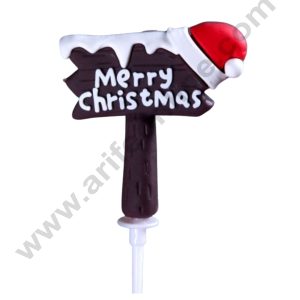 CAKE DECORβ’ "Merry Christmas" wooden sign-shaped Rubber Cake Topper (5.2 cm)- 1 Piece