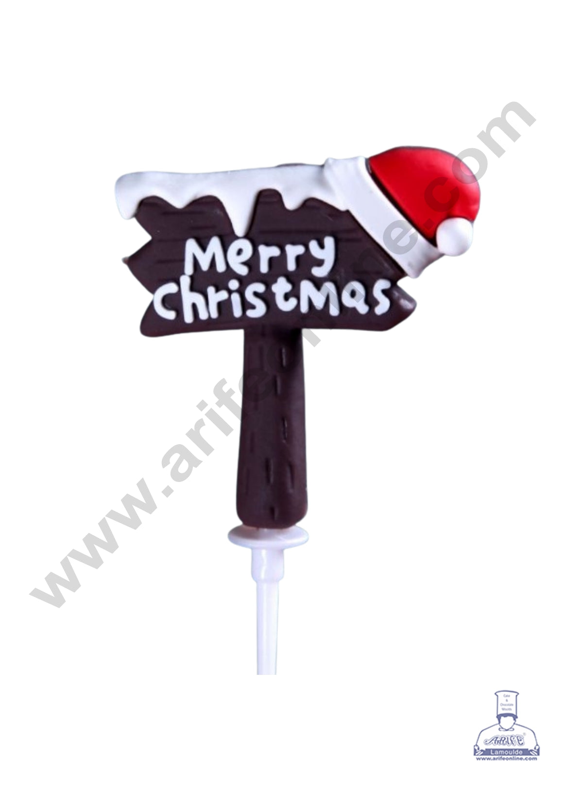 CAKE DECORβ’ "Merry Christmas" wooden sign-shaped Rubber Cake Topper (5.2 cm)- 1 Piece