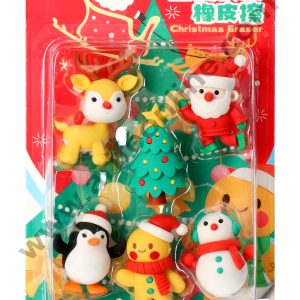 CAKE DECORβ’ 6 Piece Christmas Theme Rubber Cake Topper with Mini Santa, Penguin, Tree, Reindeer, Snowman, Teddy | Mini Christmas Eraser | Christmas Return Gifts