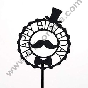 Cake Decor Acrylic Finishing Black Cake Topper Happy Birthday Mustache Hat Cake Topper