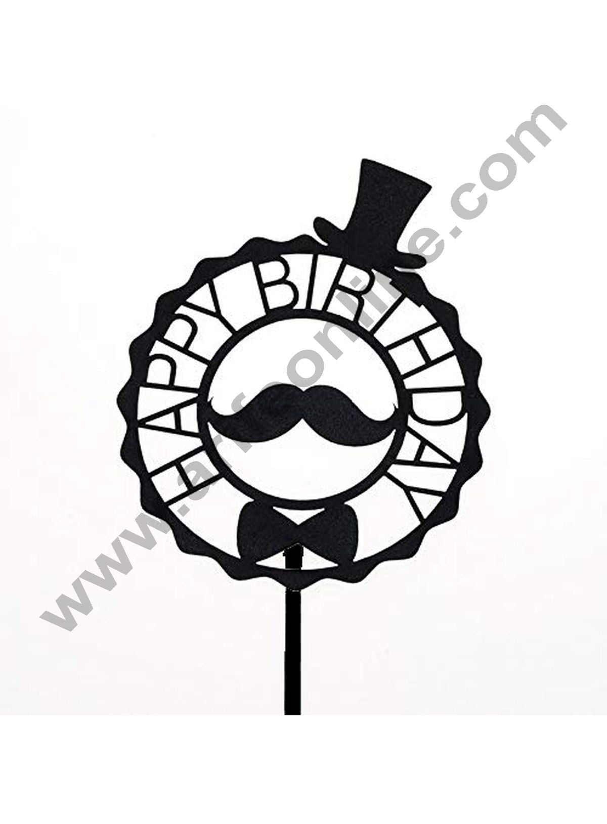Cake Decor Acrylic Finishing Black Cake Topper Happy Birthday Mustache Hat Cake Topper