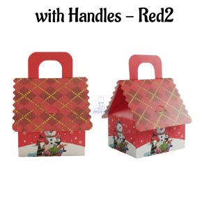 Small Christmas Treat Box with Handles - Red2 | 12 x 10 x 6.5 cm | 1 Piece (SBBX-CD-5166S-06) - CAKE DECORβ’