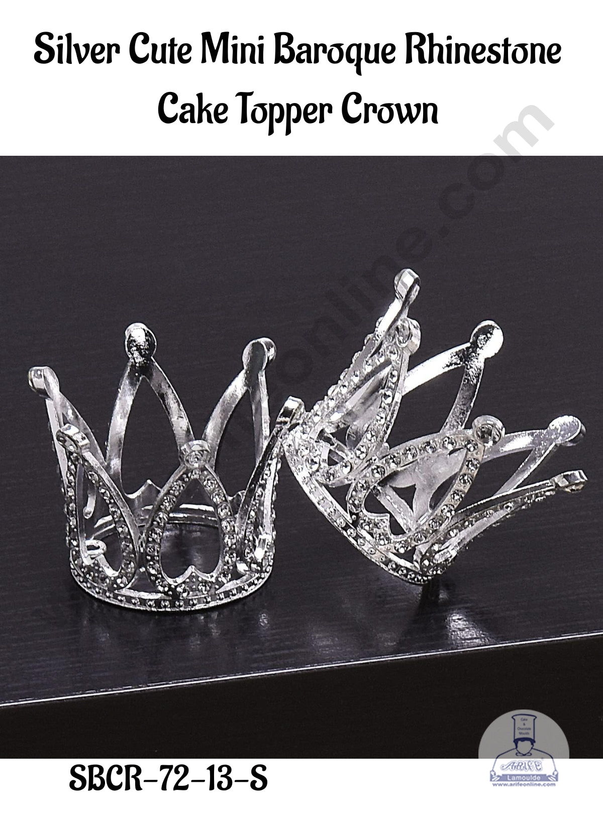 CAKE DECOR™ Silver Cute Mini Baroque Rhinestone Cake Topper Crown - SBCR-72-13-S