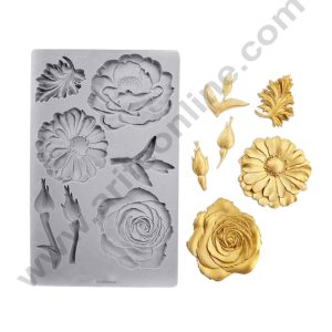 CAKE DECOR™ 7-Cavity Multi-Flower and Botanical Element Silicone Fondant Mold - F061