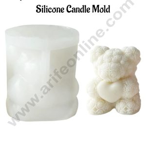CAKE DECOR™ Teddy Bear with Rose Texture and Heart Silicone Candle Mold│SB-SCM-DYF7332│