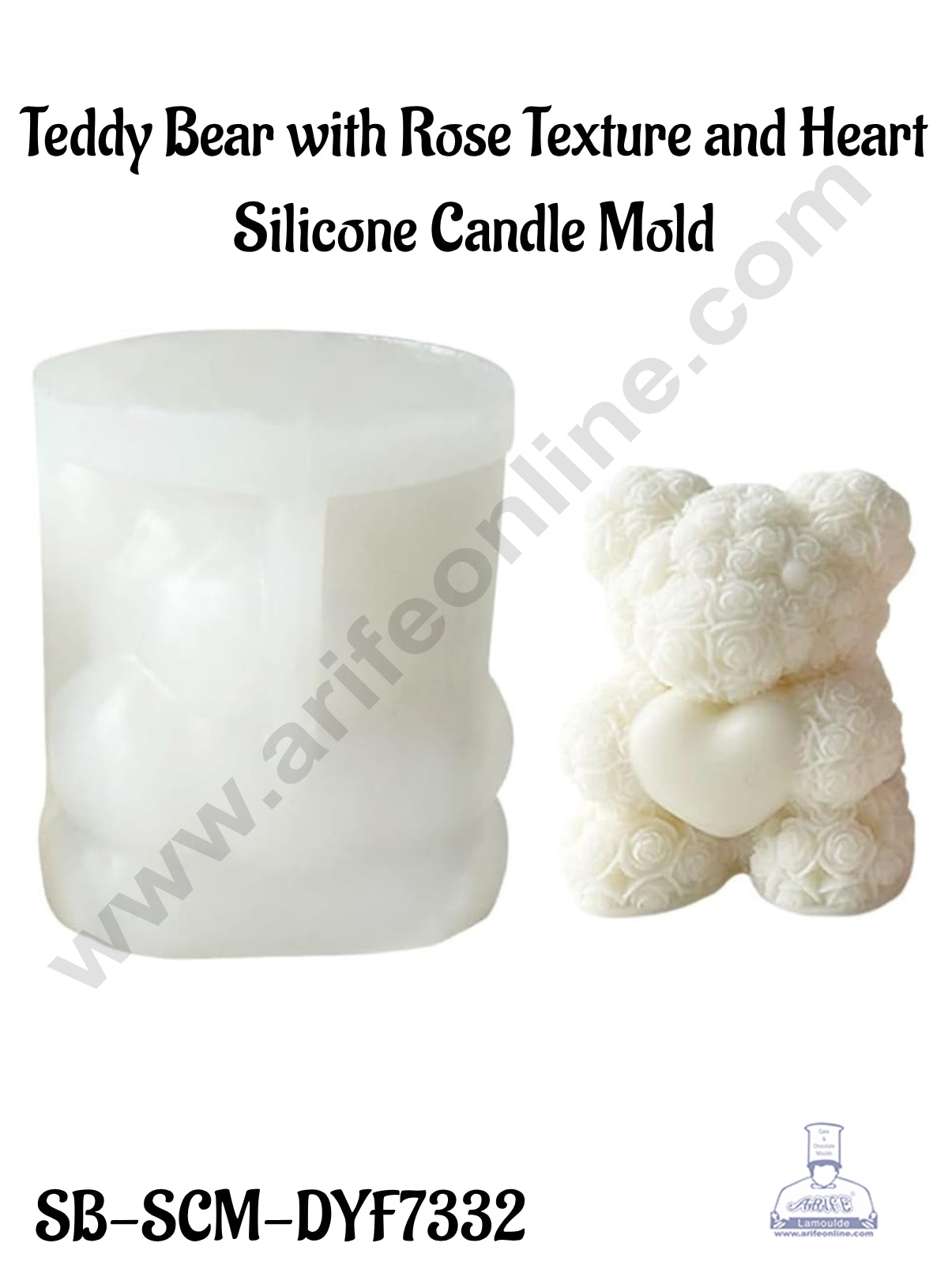 CAKE DECOR™ Teddy Bear with Rose Texture and Heart Silicone Candle Mold│SB-SCM-DYF7332│