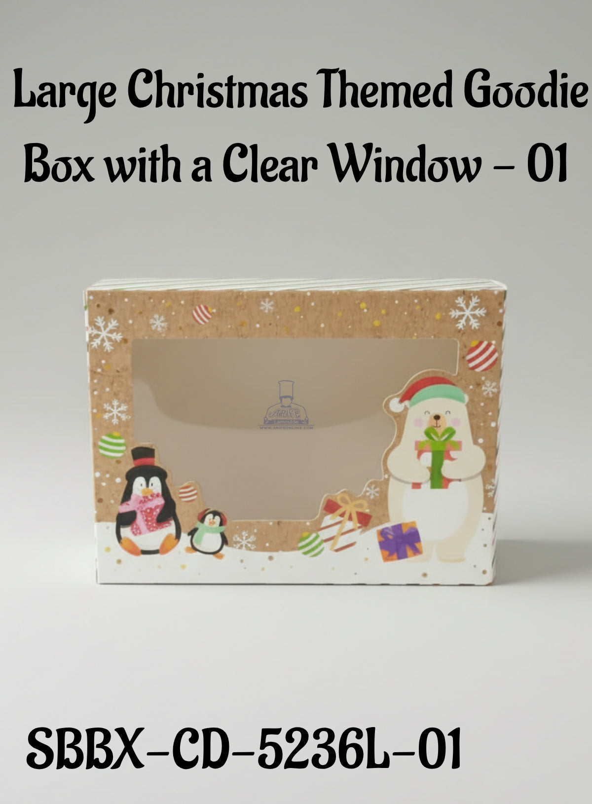 Large Christmas Themed Goodie Box with a Clear Window - 01 | 25 x 18 x 8 cm | 1 Piece - CAKE DECOR™