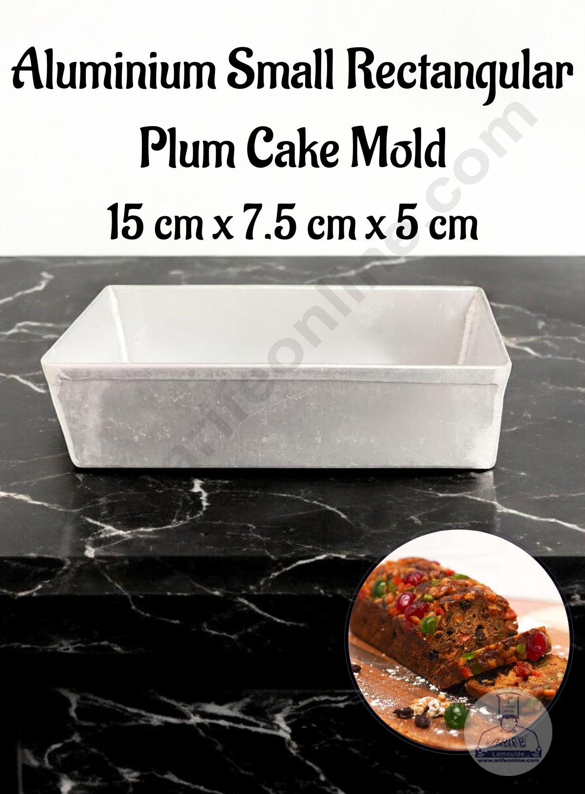 CAKE DECORβ’ Aluminium Small Rectangular Plum Cake Mould - (Base: 15 cm x Width: 7.5 cm x Height: 5 cm)