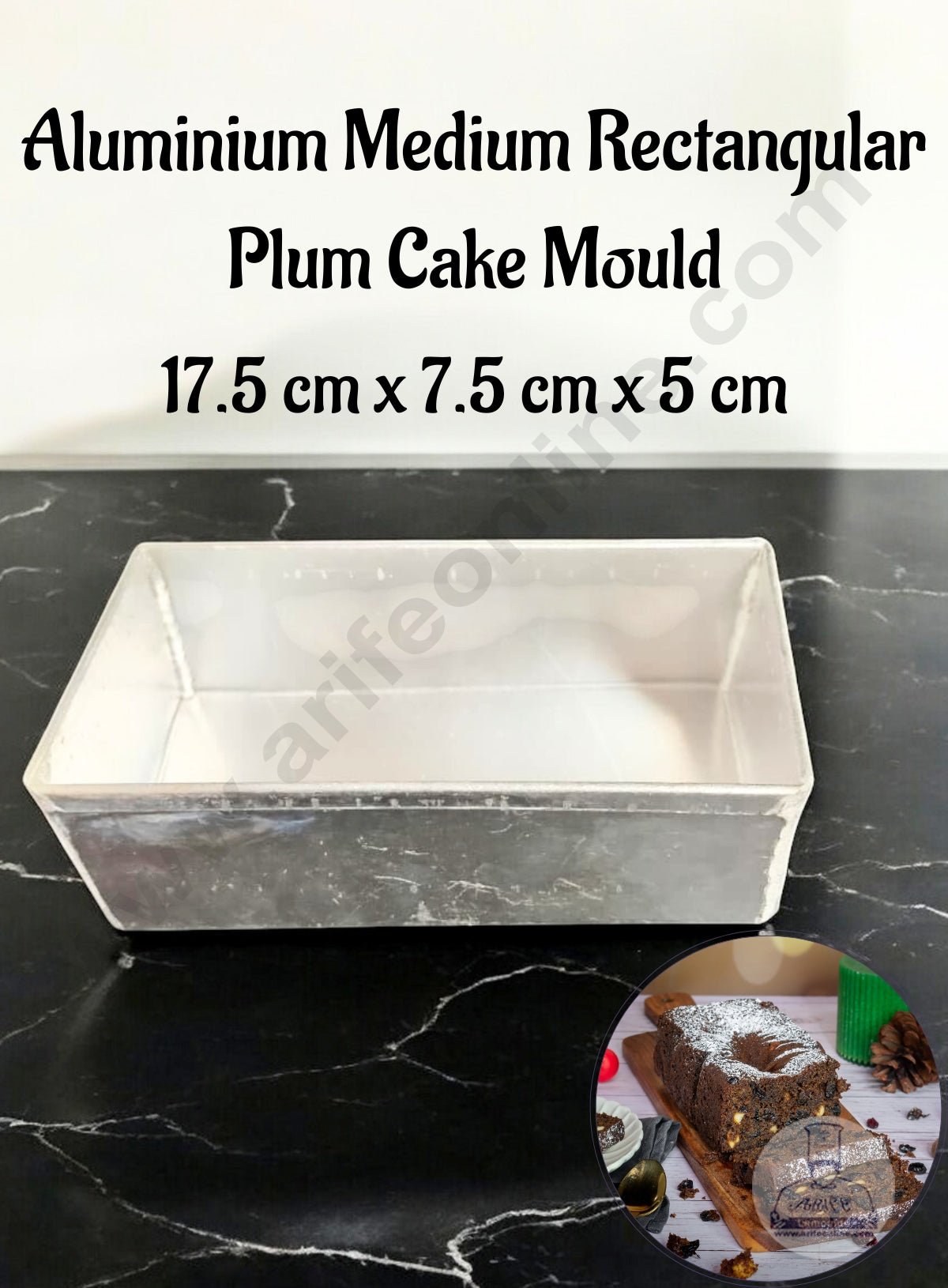 CAKE DECORβ’ Aluminium Medium Rectangular Plum Cake Mould - (Base: 17.5 cm x Width: 7.5 cm x Height: 5 cm)