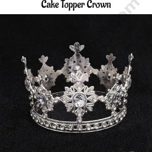 CAKE DECORβ’ Silver Mini Gem and Leaf Detailed Filigree Cake Topper Crown - SBCR-72-14-S
