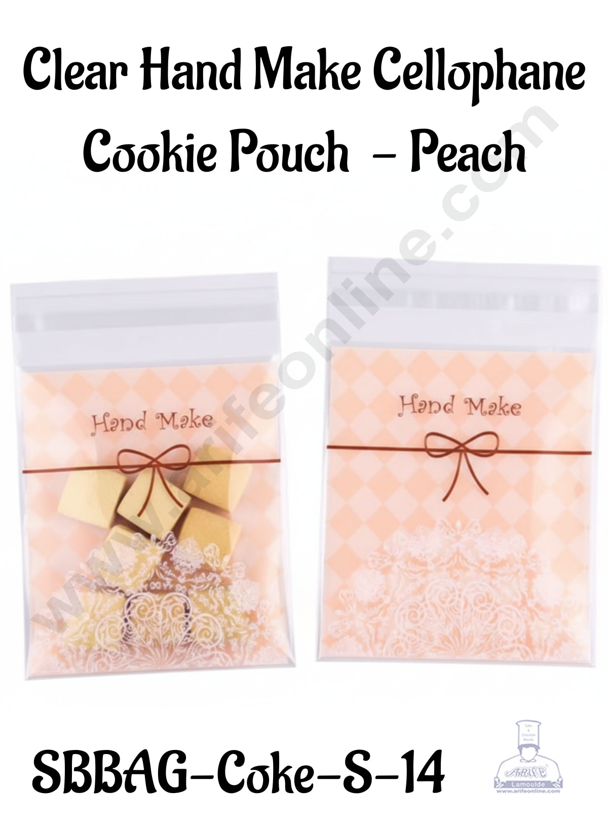 CAKE DECORβ’ Mini Clear Hand Make Cellophane Cookie Pouch - Peach | Self Adhesive | 100 Pcs