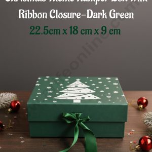 CAKE DECOR™ Christmas Theme Folding Hard Hamper Box with Ribbon Closure-Dark Green | 22.5 cm x 18 cm x 9 cm | Gift Box | Present Box - 1 Pc | (SBBX-CT-DG)
