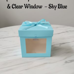 Square Hamper Box With Ribbon & Clear Window - Sky Blue | 15 x 15 x 15 cm | 1 Piece - CAKE DECORβ’