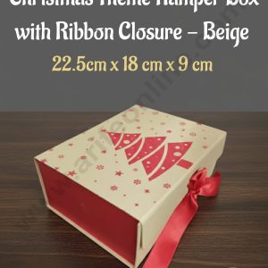 CAKE DECORβ’ Christmas Theme Folding Hard Hamper Box with Ribbon Closure-Beige | 22.5 cm x 18 cm x 9 cm | Gift Box | Present Box - 1 Pc | (SBBX-CT-Beige)