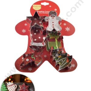CAKE DECORβ’ Stainless Steel 6 pc Star, Snowman, Mitten, Gift Box, Gingerbread Man, Christmas Tree Cookie Cutter (SBCT-YW0046)