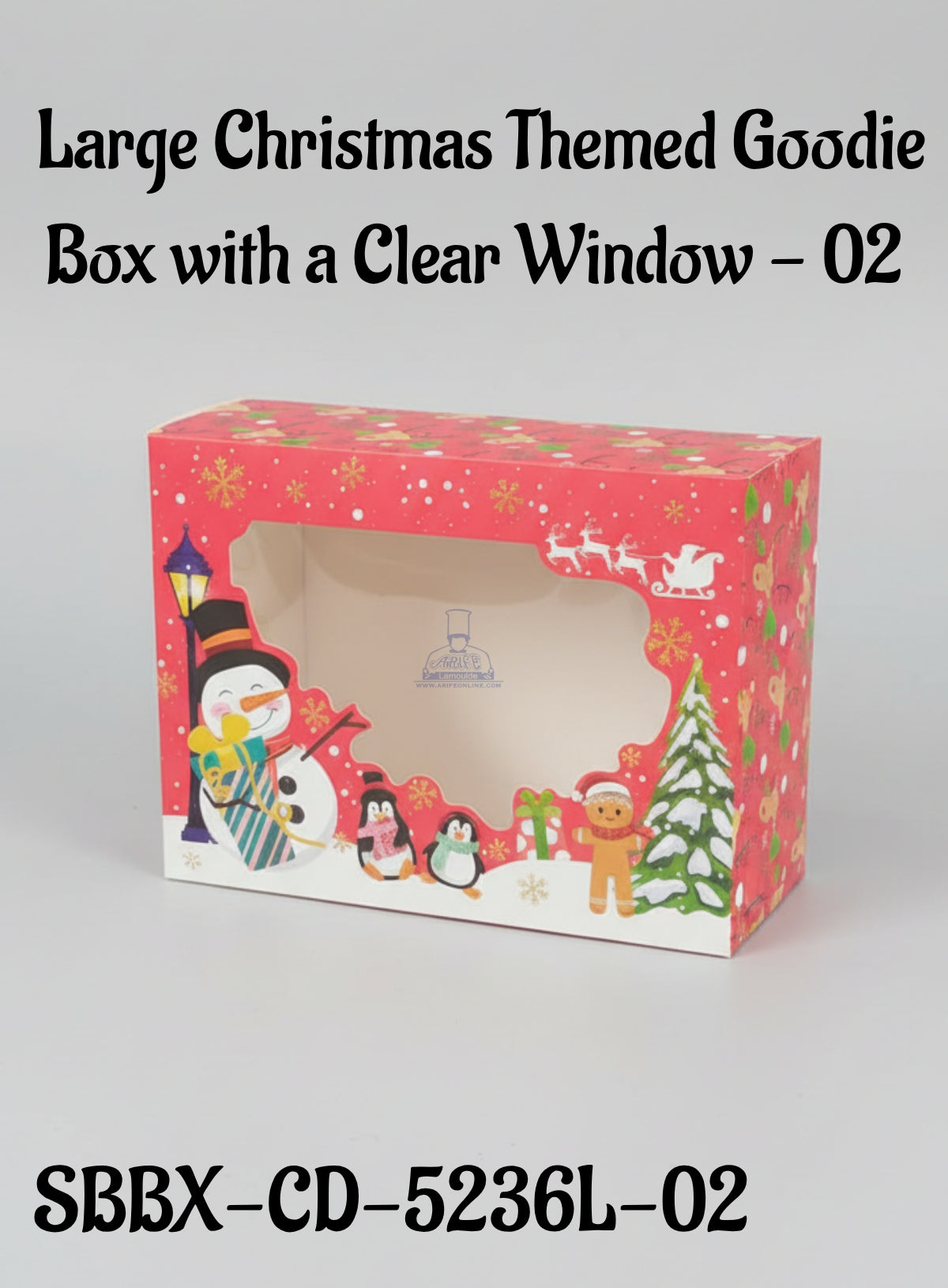 Large Christmas Themed Goodie Box with a Clear Window - 02 | 25 x 18 x 8 cm | 1 Piece - CAKE DECOR™