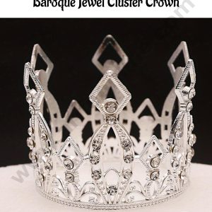 CAKE DECOR™ Silver Ornate Diamond-Pattern & Baroque Jewel Cluster Crown - SBCR-72-5 (small)-S