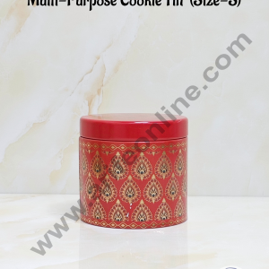 CAKE DECOR™ Red Petals Gold Printed  Multi-Purpose Round  Cookie Tins | Airtight Tin Jars | Printed Metal Jar| Gift Hamper Jar (Size S)
